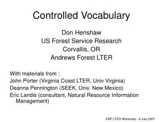 Controlled Vocabulary